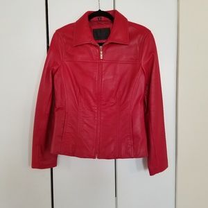 NWOT Alfani Genuine Leather Jacket Red